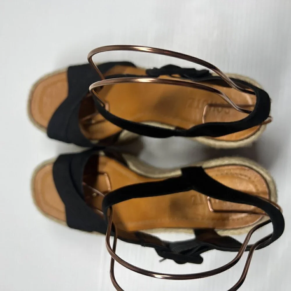 Schutz Blisse Nubuck Platform Wedge Sandal Size 10 Black / Tan